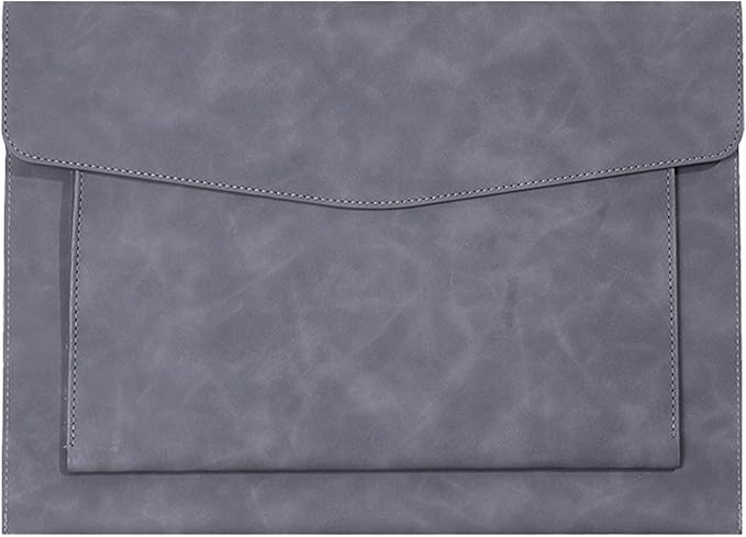 PU Leather A4 File Folder Document Holder with 2 Compartments Envelope Folder Case with Snap Closure for Receipt Contract (Gray)