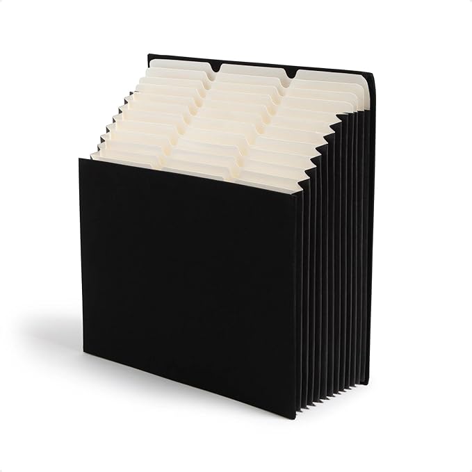 Smead Expanding 12-Pocket Stadium File, 12.75" x 13.75" x up to 11.75", Black Natural Linen (70227)