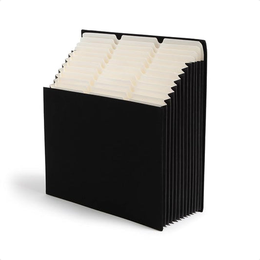 Smead Expanding 12-Pocket Stadium File, 12.75" x 13.75" x up to 11.75", Black Natural Linen (70227)