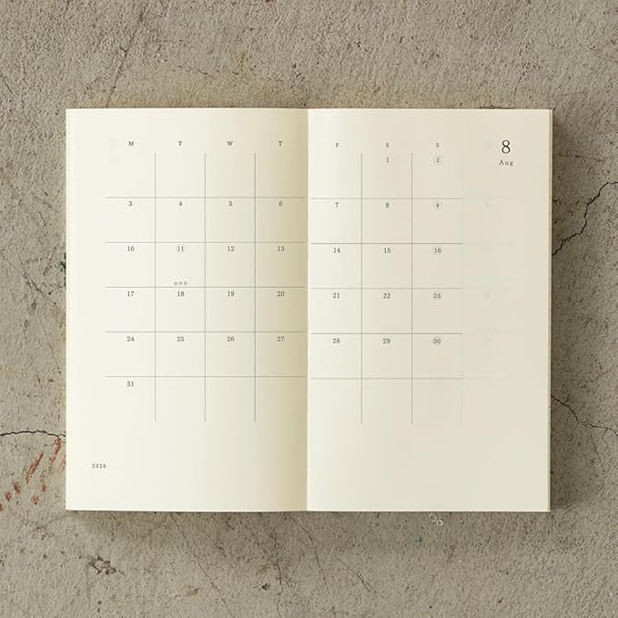 Midori MD Notebook Diary, 2026 Newsho, Monthly Limited Edition, Bookmark Included 22404006 (Starts on December 2025)
