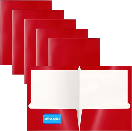 Better Office Products 2 Pocket Glossy Laminated RED Paper Folders, Letter Size, Paper Portfolios Box of 25 Red Folders
