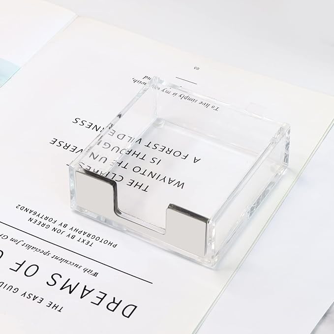 MultiBey Sticky Notes Memo Pad Holder Dispenser Silver Acrylic Transparent Sticky Note Pad Desk Supplies Organizer Accessories for Office Home Schools (Silver)