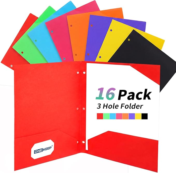 16 Pack Plastic Folders with Pockets 3 Hole Punched, Assorted Colors – Durable 2-Pocket Plastic folders for 3 Ring Binder Folder, Letter Size Folders for Office, High School & Back to School