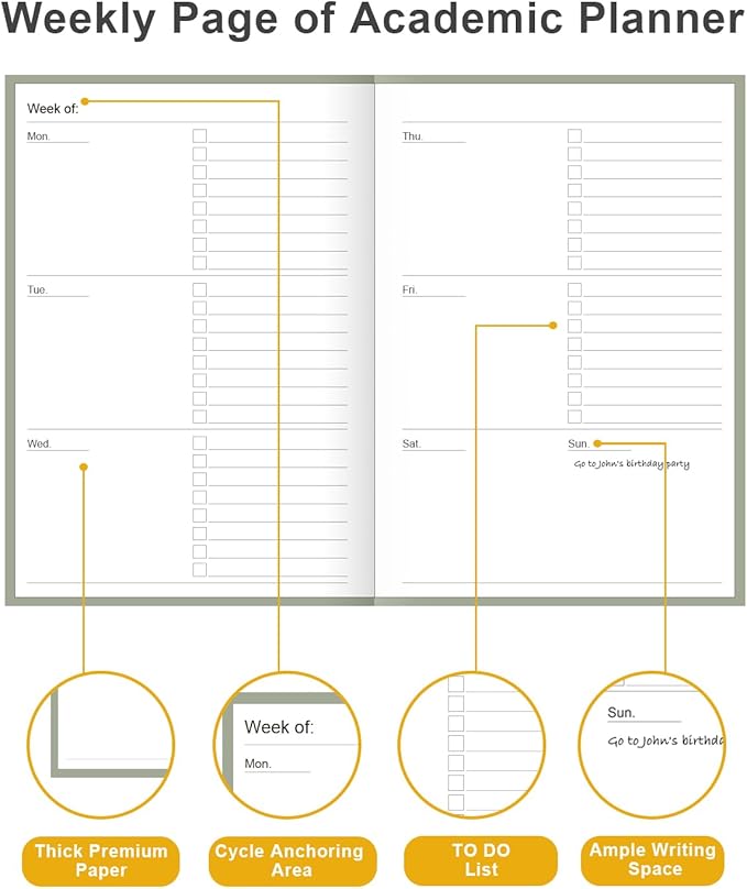 Academic Planner for 2026-2027 or Anytime – 5.8" x 8.5" Undated Weekly Student Planner For Homeschool, High School, College & Nursing Students, 200 Pages, Green