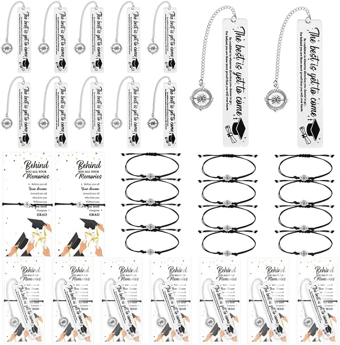 12 Sets Class of 2026 Graduation Gifts Compass Bracelets Graduation Bookmarks Inspirational Greeting Cards Graduate Party Favors Congrats Grad Gifts for College Middle High School Inspirational Gift