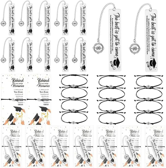 12 Sets Class of 2026 Graduation Gifts Compass Bracelets Graduation Bookmarks Inspirational Greeting Cards Graduate Party Favors Congrats Grad Gifts for College Middle High School Inspirational Gift