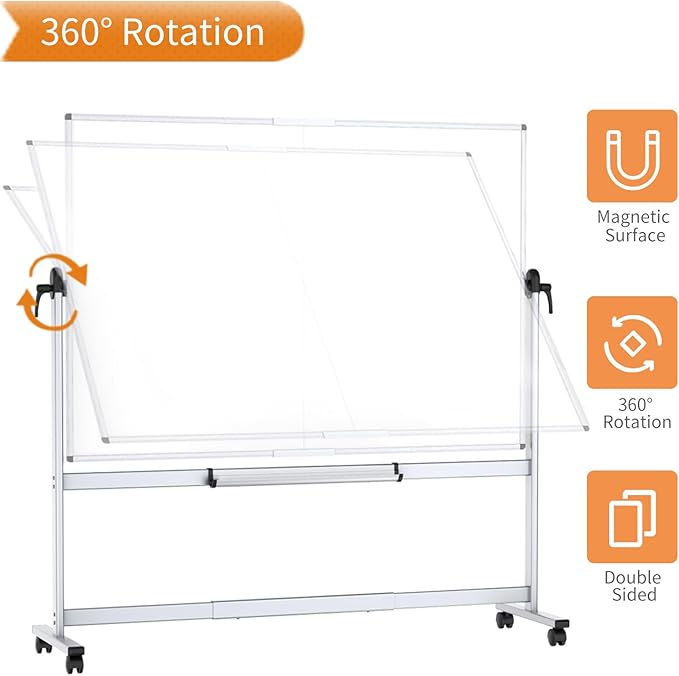 VIZ-PRO Double-Sided Mobile Whiteboard, 96 x 48 Inches, Magnetic Rolling Dry Erase White Board on Wheels with Aluminium Frame and Stand 8' x 4'