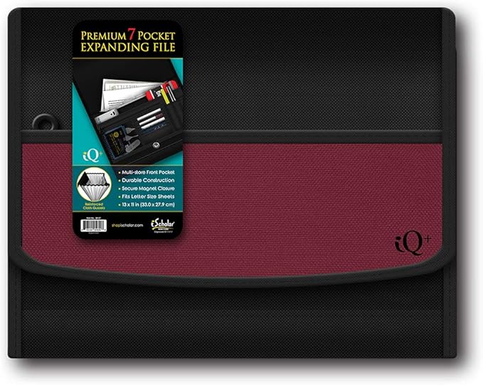 iQ Plus Premium 7 Pocket Fabric Expanding Folder, 13 x 10 Inches, Color Will Vary (34107)