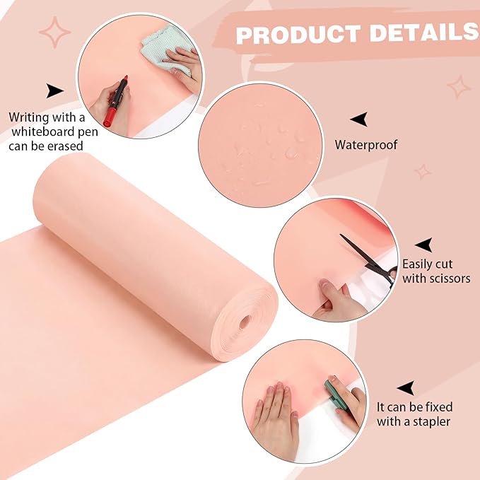 Breling 16 inch x 80 ft Fabric Bulletin Board Roll for Classroom Waterproof Non-Woven Fabric Background Roll Anti-Wrinkle Bulletin Board Background for Back to School Wall Decor DIY Craft(Blush)