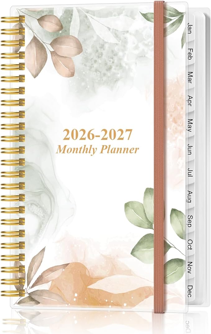 2026-2027 Monthly Planner - January 2026 - June 2027, Two Pages Per Month, 18 Monthly Calendar/Planner with Tabs, Strong Twin-Wire Binding, Inner Pocket, 3.75" x 6.5", Rose Leaf