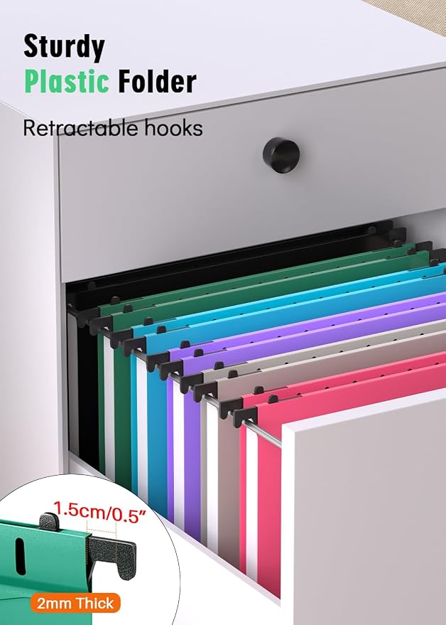 Extra Capacity Plastic Hanging File Folder, 12 Pack Reinforced Hang Folders Letter Size, Heavy Duty 1 Inch Expansion Filing Cabinet Folders, for Bulk Files, Medical Charts, Assorted Colors