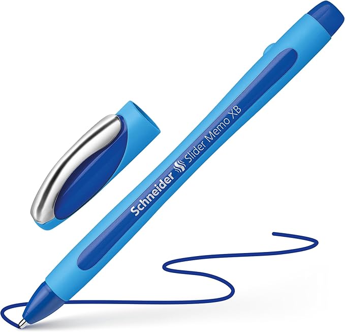 Schneider Slider Memo XB (Extra Broad) Ballpoint Pen, 1.4 mm, Light Blue Barrel, Blue Ink, Box of 10 Pens (150203)