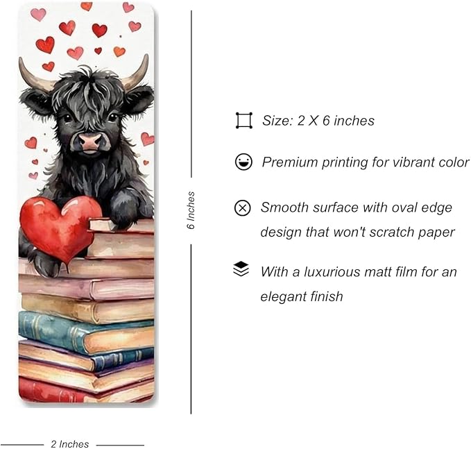 Highland Cow Bookmarks (10 Pack), 6''x2'' Cute Bookmarks Gifts for Graduation Readers & Book Lovers Double-Sided Bookmark for Women Men, Matte Laminated Round Corners Page Markers