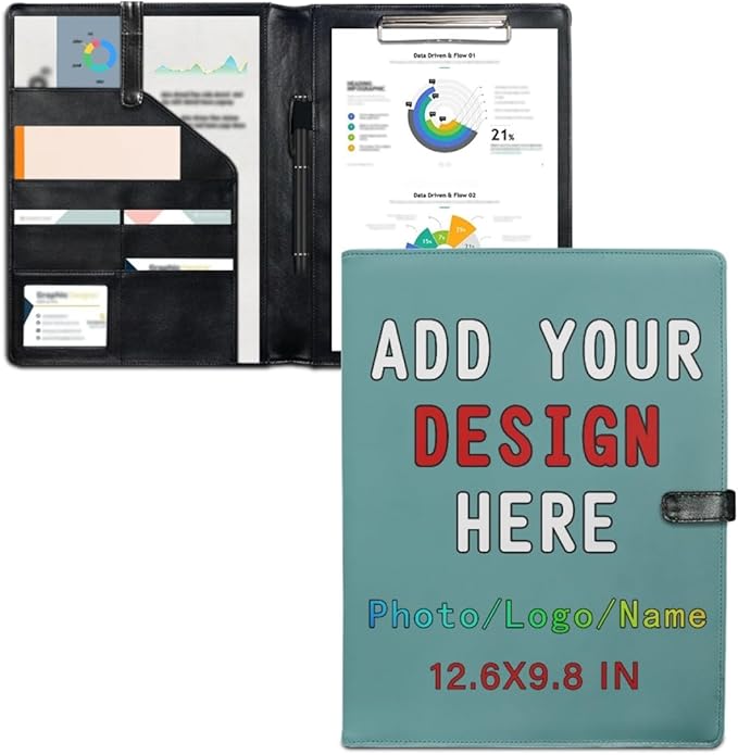 Personalized Padfolio with Logo, Custom Business Portfolio with A4/US Letter Writing Pad Holder for Resumes and Interviews, CadetBlue