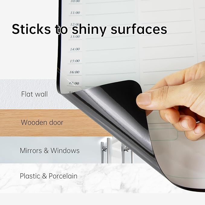 Weekly Dry Erase Calendar with time,self Adhesive Stick on Non-Magnetic Stainless Fridge & Glass & Wall & Wooden (Any Smooth Surface) Schedule Board,to Do List 16.5”(W) × 11”(D)