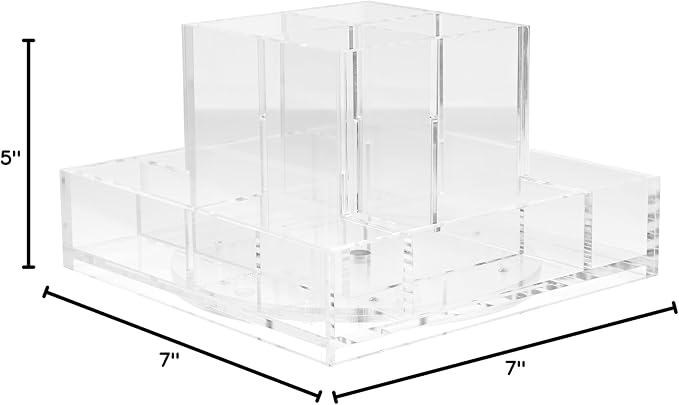 RUSSELL+HAZEL Acrylic Carousel and Pencil Bloc Four Compartment Pen Cup, Office Supplies, Clear, 7” x 7” x 4.25" (93919)