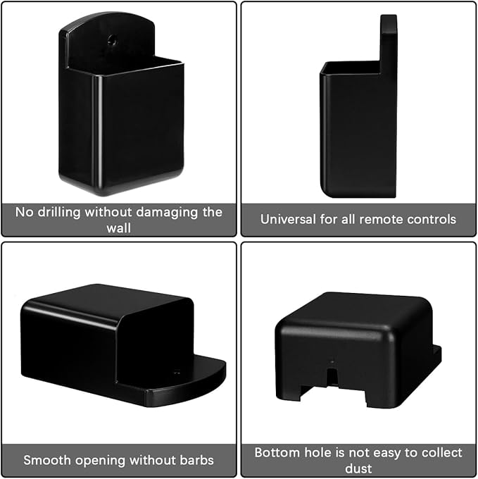 6 Pack Remote Control Holder Wall Mount Media Controller Organizer Self Adhesive TV Remote Storage Box Wall Pen Holder for Bedroom Headboard Home Office School (Black)