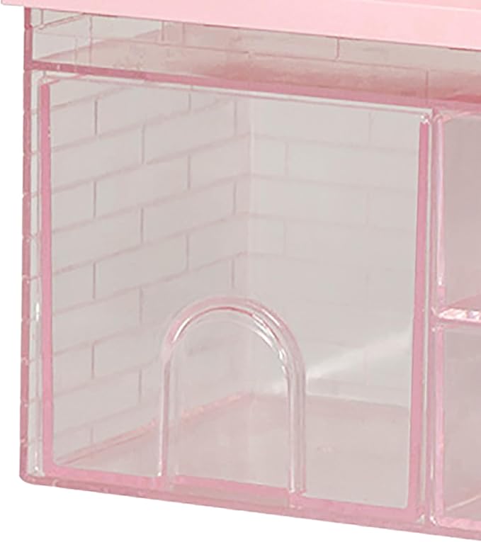Desktop Shelf, Pink Playful Whimsical Desk Organizer with 3 Drawers, Desktop Storage Box Aesthetic Desk Organizer Table Top Mini Bookshelf for Home, School, Office