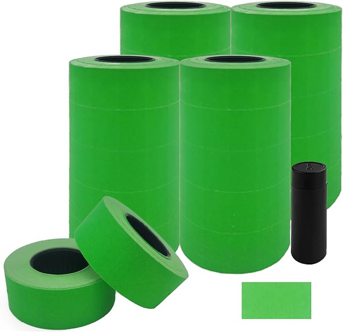 Motex 2 Line Blank Labels - 20,000 Green Blank Price and Date Gun Labels with 1 Ink Roller, Fits MX-2316NEW