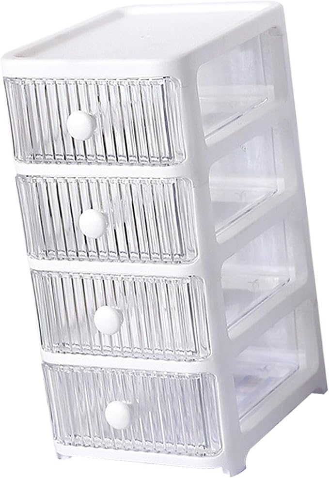 Desktop Storage Box, Transparent Plastic Stackable Desk Organizer with 4 Tier Drawers, Multi Layer Clear Drawer Organizer for Office Home Bedroom, Stationery Jewelry Cosmetics (4 Tier)