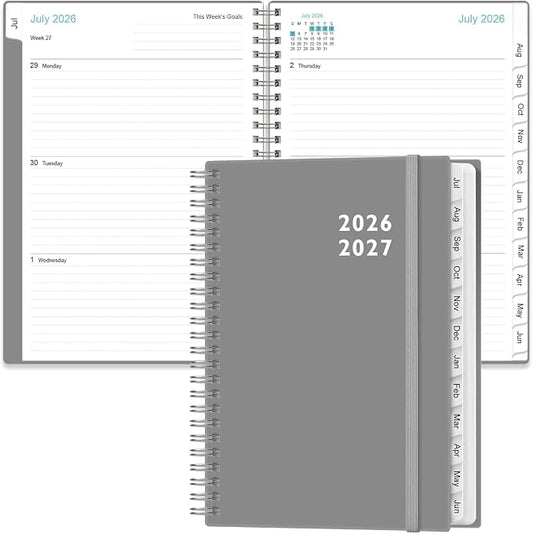 2026-2027 Planner - Weekly and Monthly Calendar Planner from Jul 2026 - Jun 2027, Planner 2026-2027 Spiral Bound with 12 Monthly Tabs, Inner Pocket, Perfect for School Office Supplies, 6.4" x 8.5", Grey-C