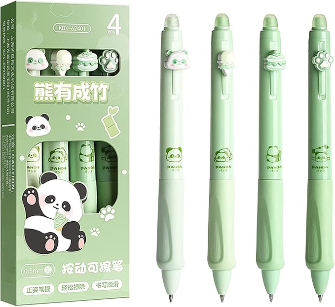 YYaaloa 4pcs Cute Retractable Erasable Gel Pens Fine Point 0.5mm Blue Inks Make Mistakes Disappear for Writing Planner and Crossword Puzzles (Green, Blue)