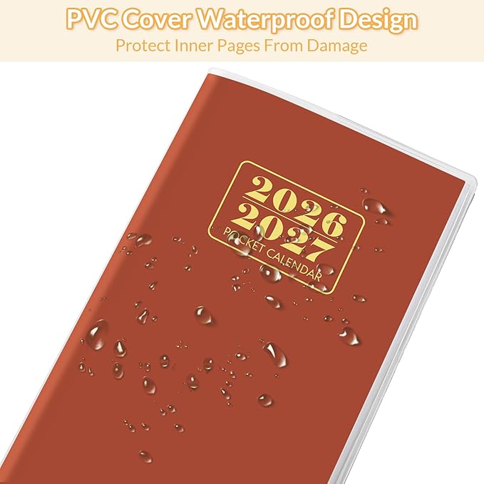 Pocket Calendar 2026-2027, Purse Monthly Planner, Runs from January 2026 Until December 2027, 3.7" x 6.7", Pocket Calendar with PVC Cover for Planning, Organizing and Office - Brown