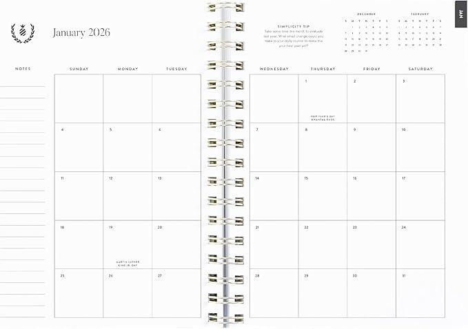 Simplified 12-Month Spiral Softcover Weekly Planner — Happy Stripe — 2026 Calendar Year Organizer with Stickers, Pockets, and Flexible Cover