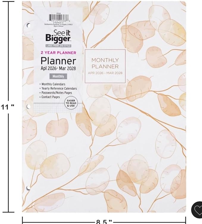 PlanAhead See it Bigger Home/Office 2-Year Monthly Planner April 2026 - March 2028 Specialized Large Print, Size 8.5'' X 11'', assorted colors and 6 in 1 Multicolor Ballpoint Colorful Ink Pen.