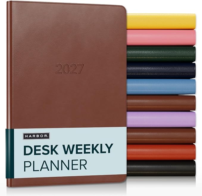 Harbor Desk Weekly Monthly Planner 2027 - Calendar Planner and Notebook, Durable Faux Leather, 192 Pages, Softcover & Book Bound - Cambridge Tan - 8x5.5"