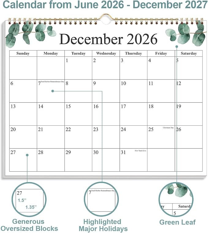 2026-2027 Wall Calendar - Calendar 2026-2027 from June 2026 - December 2027, 19 Months Calendar with Premium Paper, 8.5" x 11", Nature