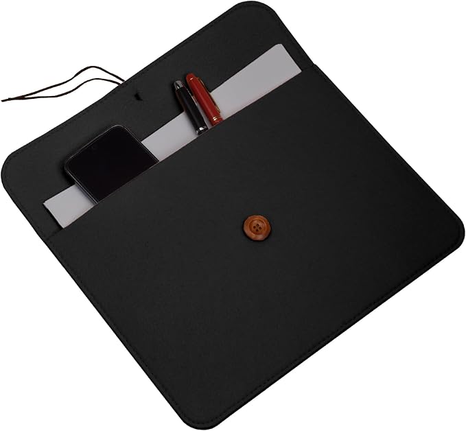 A4 Document Holder Felt File Folder Paper Portfolio Case Letter Envelope Folders with String Tie Closure (2, Black&Gray)