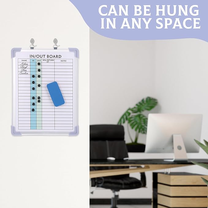 2 PCS in and Out Magnetic Dry Erase Boards 16" x 12", Aluminum Framed Lined Whiteboard with Eraser and 20 Magnets, Wall Mounted Employee Students in Out Board for Office & School Management