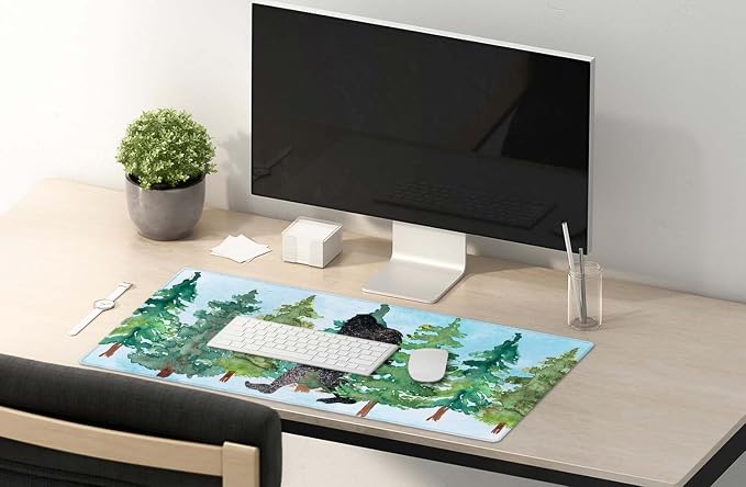 SSOIU Extended Mouse Pad, XXL Gaming Mouse Pads, Large Big Mousepad Laptop Computer Keyboard Mat Desk Pad with Non-Slip Base Stitched Edge for Gaming Office, 35.5 x 15.7 inch, Watercolor Sasquatch