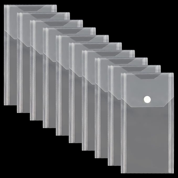 Plastic Envelopes 10 Pack Poly Envelopes Hook Loop Closure,Receipt Stickers Storage Holder Document Folders for Receipt Cash Organization（7.87x3.94 inch）