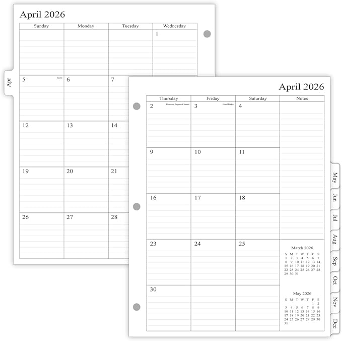 newestor 2026-2027 Monthly Planner Refill for 3 Ring Binder, Apr 2026 - Dec 2027, Two Pages Per Month, 8-1/2" x 11", Monarch/Folio Size 5
