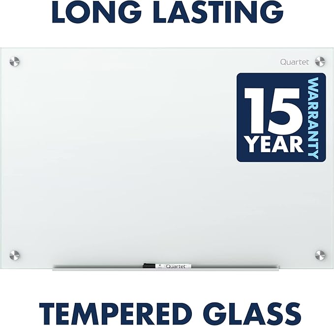 Quartet Whiteboard, Glass Dry Erase Board, Non-Magnetic, 48"W x 36"H, Infinity Frameless Mounting, White Surface, Accessory Tray, and 1 Dry Erase Marker (G4836NMW)