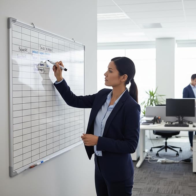 AmazingSpark Lined Whiteboard Blank Grid Aluminum Frame Dry Erase Board Reusable Wall Mounted Board for Scheduling, to Do Lists Weekly Planning Home Work(36 x 24 Inch,Whiteboard with Grid)