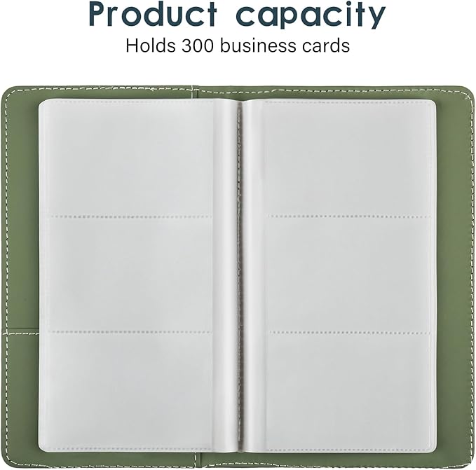 Leather Professional Business Card Holder Organizer Book - 300 Card Capacity Premium PU Folder with Soft Cover, Name Card Credit Cards Binder for Men/Women, Fruit Green