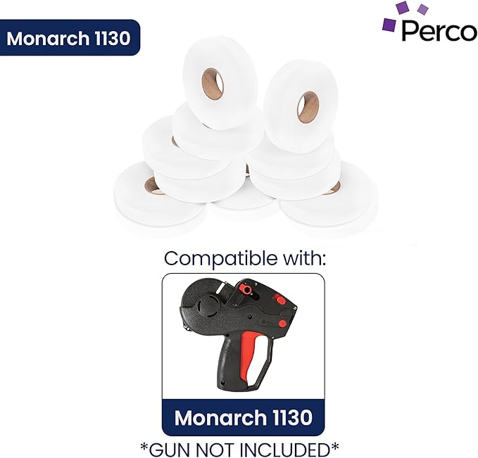Perco White Pricing Labels for Monarch 1130 Pricing Gun, 3 Sleeves - 75,000 Price Gun Labels with Bonus Ink Rolls