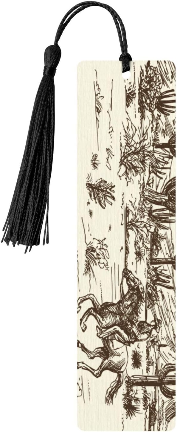 Western Cowboy 5pcs Wood Bookmarks with Tassel for Planner Reading Book Lovers Accessory Readers Men Women 4.6 X 1.2 Inch