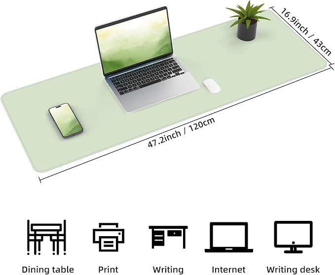 AFIING Leather Desk Pad Protector, Large Desk Mat with Natural Cork & PU Leather, Mouse Pad, Non-Slip, Waterproof Desk Writing Pad for Office and Home, Light Green