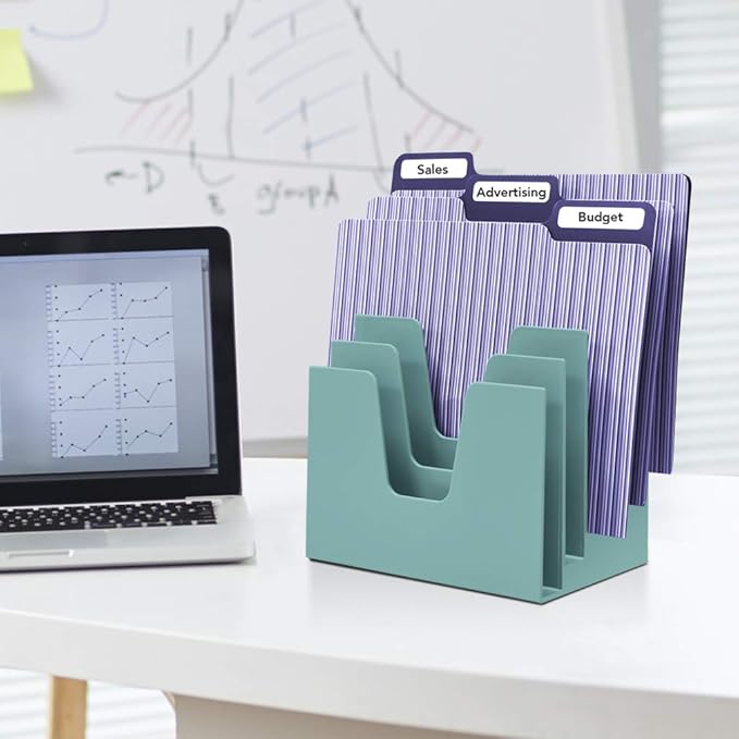 Acrimet 5 Section Incline File Sorter Organizer, Mail, Folder, Letter Desk Organizer, Rack for Office Organization Desktop (Plastic) (Solid Green Color)