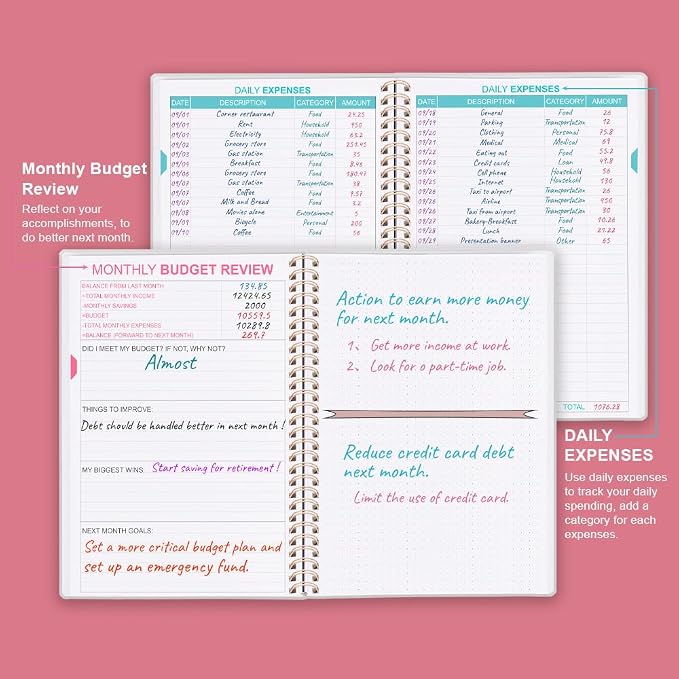 Budget Planner - Monthly Budget Book with Expense Tracker Notebook, Undated 12 Month Bill Organizer & Finance Planner to Manage Your Money, Account Book with Colorful Tabs, 5.8" x 8.5", Pink Watercolor