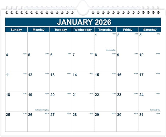 Calendar 2026-2027 - Monthly Wall Calendar from July 2026 - June 2027, Spiral Binding Hanging Wall Calendar 2026 for Home/Office, 8.5" x 11", Blue