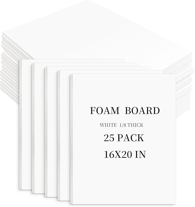 Golden State Art White Foam Boards 25 Pack 16x20 Foam Core Board 1/8" Thick Acid Free Foaming Poster Board for Modeling, Billboard, Projects, Paintings and Display