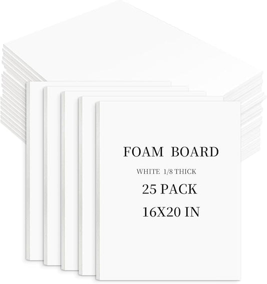 Golden State Art White Foam Boards 25 Pack 16x20 Foam Core Board 1/8" Thick Acid Free Foaming Poster Board for Modeling, Billboard, Projects, Paintings and Display