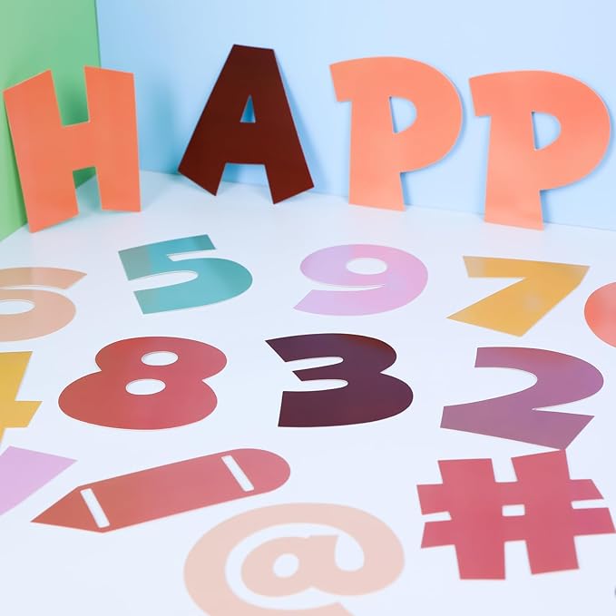 249 Pcs Bulletin Board Letters Set, 4 Inch Colorful Alphabet Numbers & Punctuation Cutouts with Adhesive Dots for Classroom Wall & School Decor (Boho)