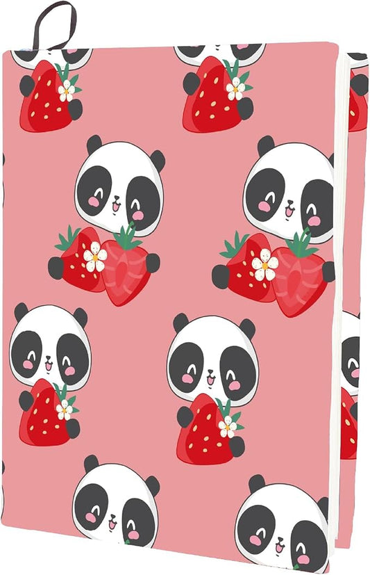 CRASPIRE Panda Stretchable Book Cover Strawberry Pink Washable Reusable Large Nylon Book Protector Elastic Notebook Wraps Suitable for Most Hardcover Books Classroom Students