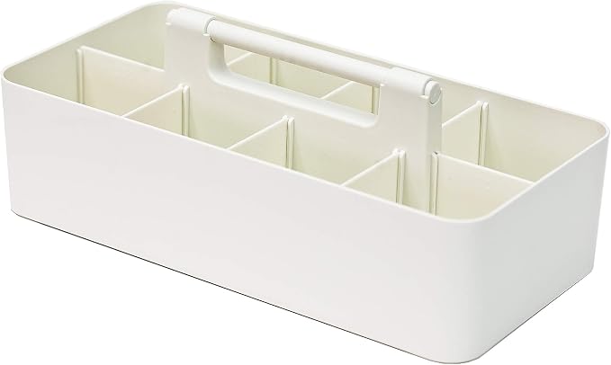 Portable Caddy Organizer -2 Stackable Plastic Caddy with Handle | Desk, Makeup, Dorm Caddy, Classroom Art Organizers (Made In Usa) (Ivory/Mint)
